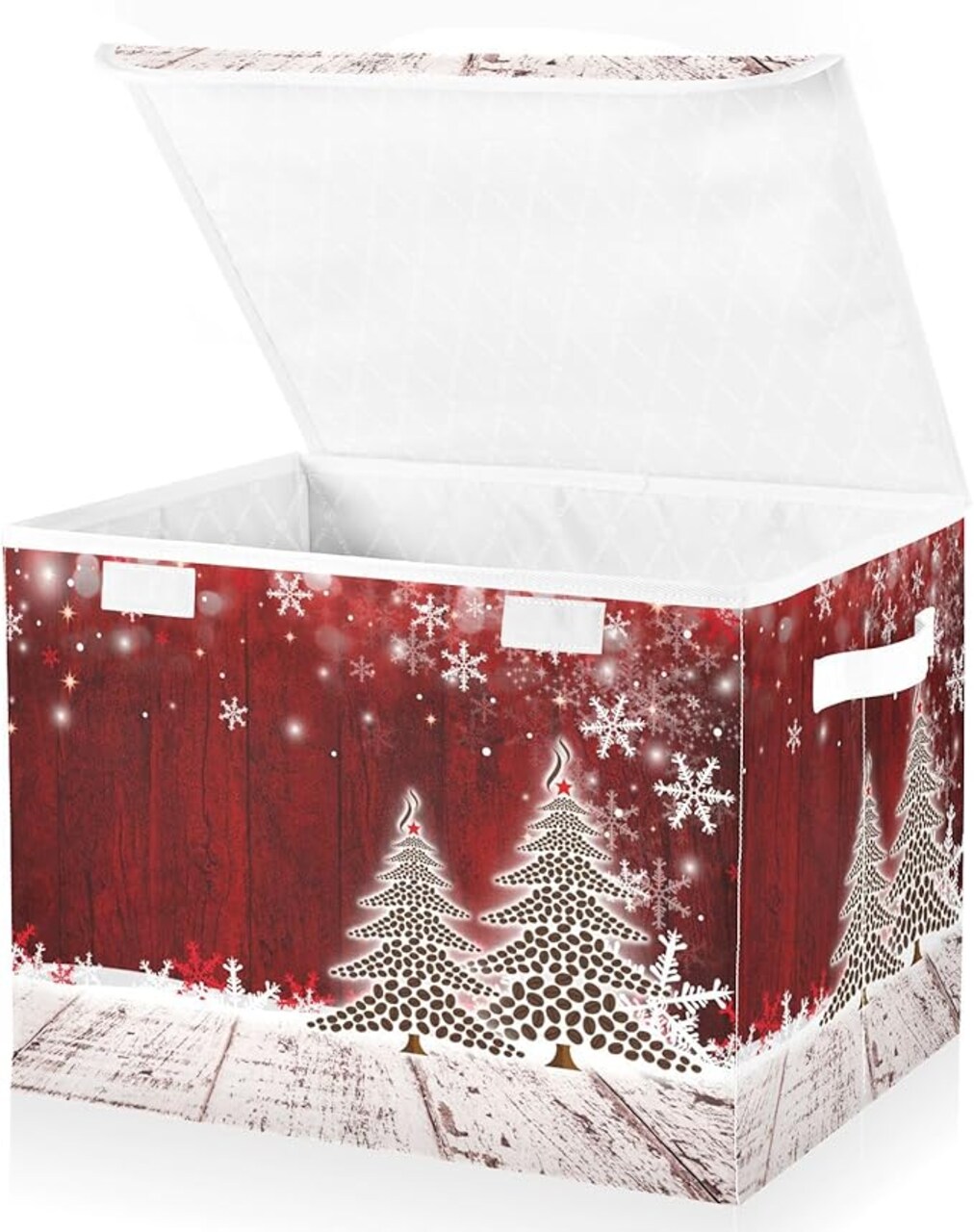 Christmas Storage Baskets Collapsible Storage Bins with Lids, Christmas Coffee Tree Red Wooden Storage Boxes Clothes Baskets for Organizing